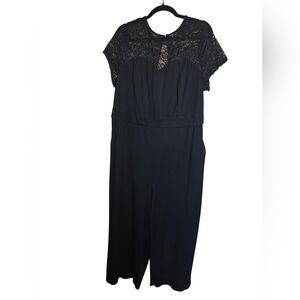 Torrid Black Lace Jumpsuit SZ 18-20 Wedding Guest Whimsy Goth Wide Leg Cropped
